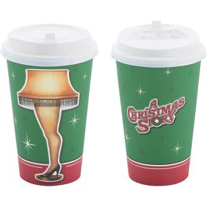 5 1/4″ 16 oz. A Christmas Story Disposable Paper Coffee Cups with Lids – 12 Count