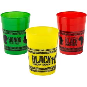 Fun Express 12 Pieces Black History Month Colored Plastic Cups, Each Holds 8 oz, BPA Free Plastic, Party Supplies, Multi-Color