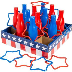 Fun Express 15 1/2″ x 9 3/4″ Patriotic Red, White & Blue Star Ring Toss Game – 25 Pieces