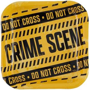 Fun Express 7″ Mystery Party Crime Scene Tape Paper Dessert Plates – 8 Count