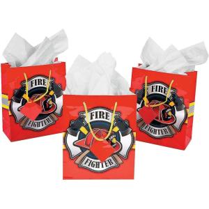 Fun Express Firefighter Gift Favor Bags with Tags (set of 12) Firemen Party Supplies