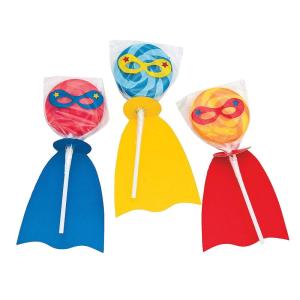 Fun Express Superhero Swirl Pop Suckers (12 individually wrapped lollipops) Party Candy and Favors – VBS Vacation Bible School Supplies/Decor