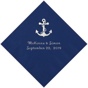 Navy Anchor Personalized Napkins with Silver Foil – Beverage – Party Supplies – 50 Pieces