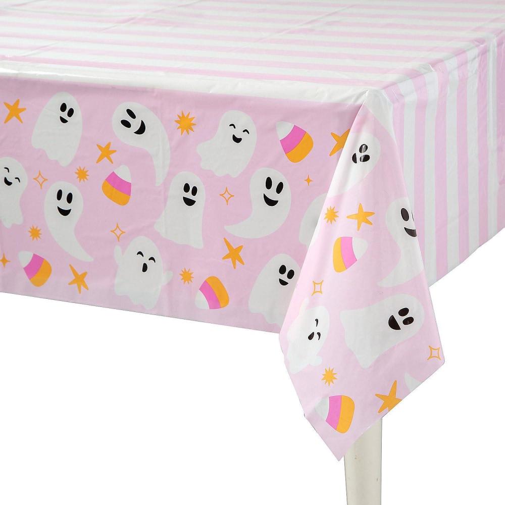 image:image108 x 54 Pink Halloween Ghosts amp Candy Corn Disposable Plastic Tablecloth