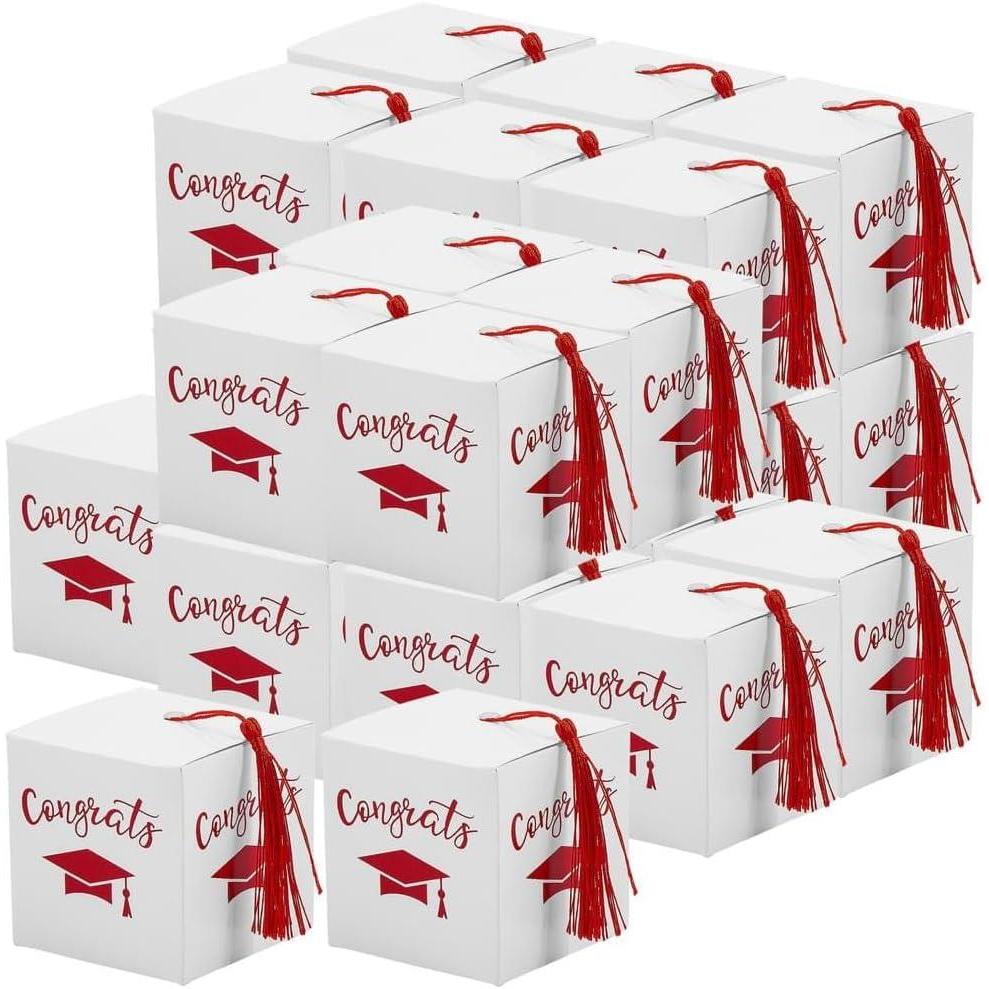 image:imageFun Express Graduation Party White Favor Boxes with Red Tassel 25 Pieces