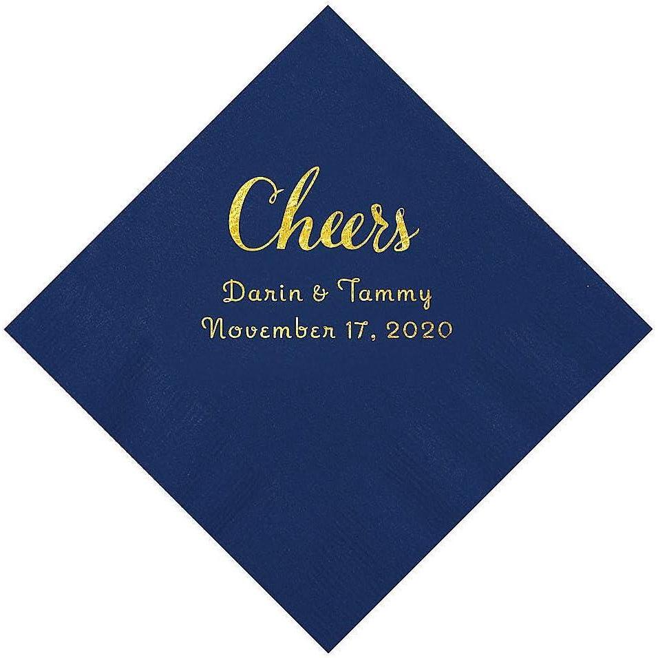 image:imageNavy Cheers Personalized Napkins with Gold Foil Beverage Party Supplies 50 Pieces