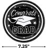 Fun Express Black & White Congrats Grad Paper Dessert Plates – 7.25 inch – Graduation Party Tableware, Perfect for Serving Sweet Treats & Memorable Moments – 25 Pieces – Black