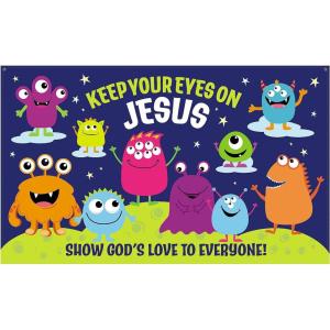 Fun Express 5 Ft. x 3 Ft. Religious Halloween Monster Polyester Backdrop