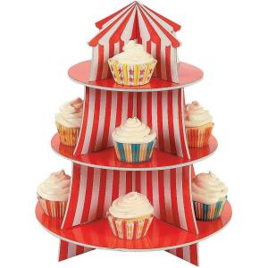 Fun Express Big Top Carnival Cupcake Stand – Circus Birthday Party Supplies – VBS Vacation Bible School Supplies/Decor – 3 Tiers