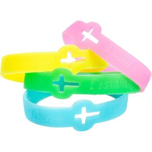 Fun Express Cutout Cross Glow-in-the-Dark Faith Rubber Bracelets Power Bracelets, Party Favors – VBS Vacation Bible School Supplies/Decor 12 pieces