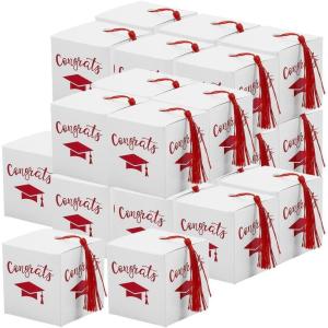Fun Express Graduation Party White Favor Boxes with Red Tassel, 25 Pieces