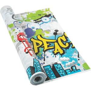 Fun Express Graffiti Print Tablecloth Roll (100 feet Long) 90’s Party Supplies
