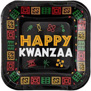 Fun Express Kwanzaa Symbols Square Paper Dessert Plates – Happy Kwanzaa Day Party Supplies Disposable Tableware – Stylish Paper Finish Party Supplies – Kwanzaa Party Tableware – 8 Pieces
