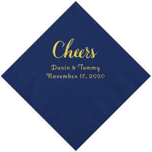 Navy Cheers Personalized Napkins with Gold Foil, Beverage, Party Supplies, 50 Pieces