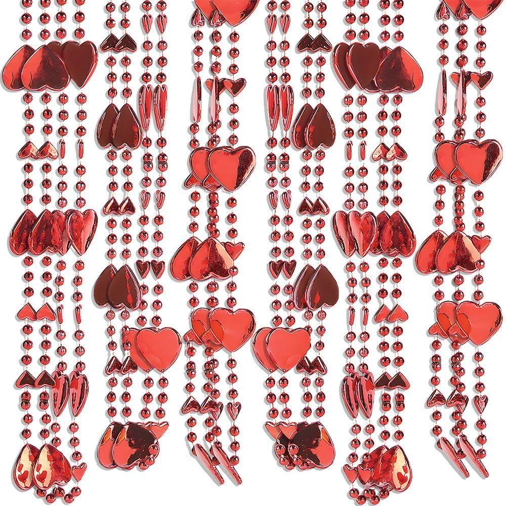 image:imageFun Express Heart Shape Beaded Necklace for Valentines Day Jewelry Mardi Gras Beads 12 Pieces