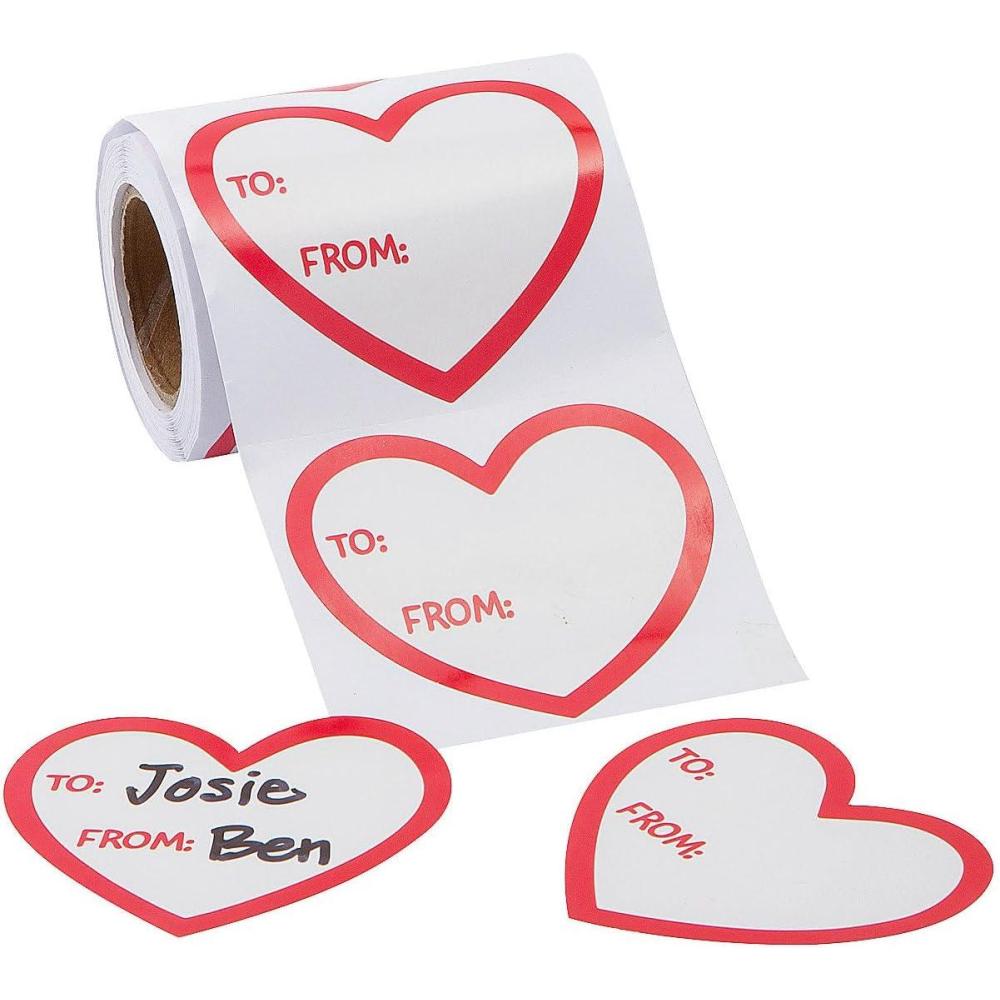 image:imageFun Express 2 12 Valentines Day Heart tofrom Heart Sticker Roll 100 Pieces