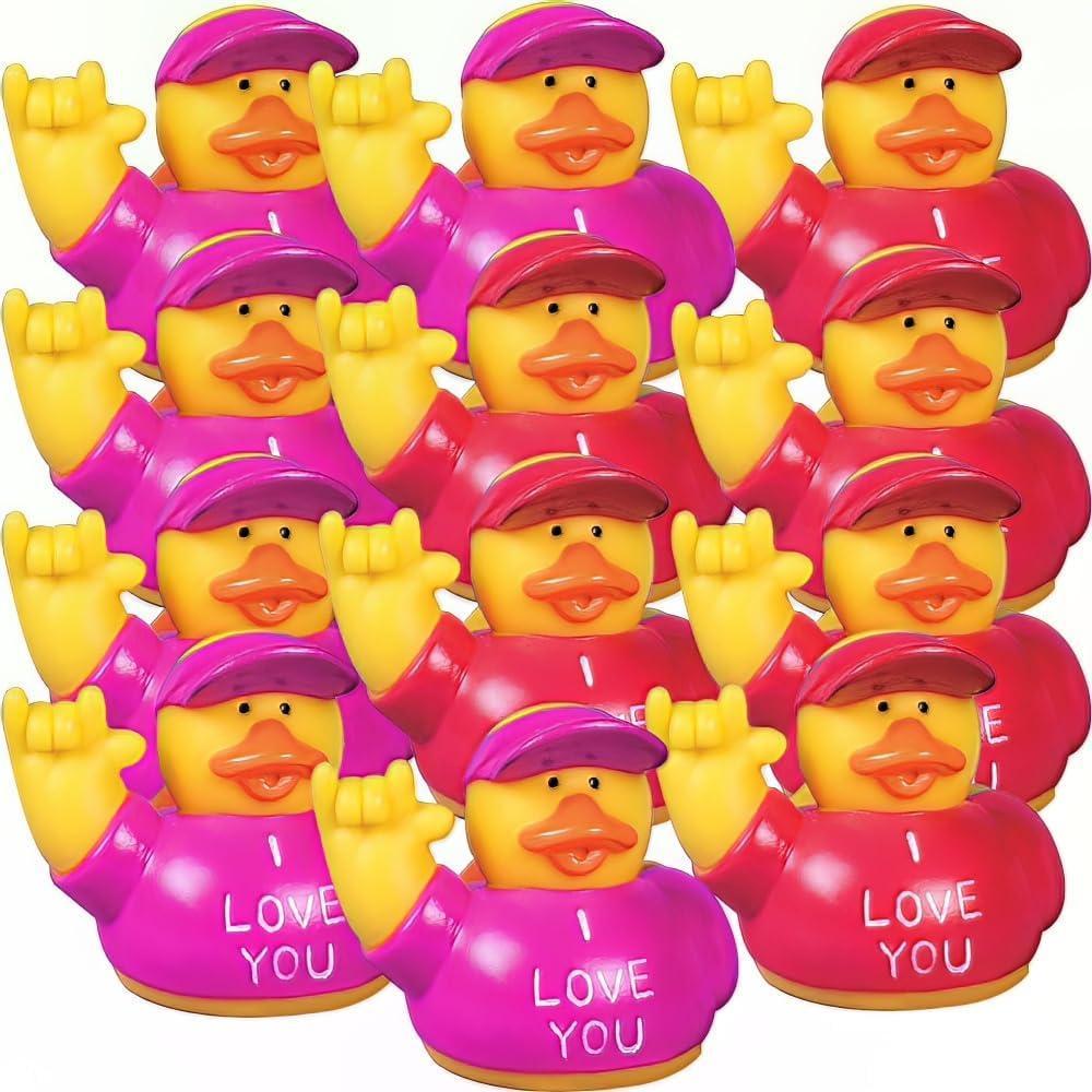 image:imageFun Express I Love You Rubber Ducks Valentines Day Toys Gifts and Giveaways  Yellow Red Pink Set of 12