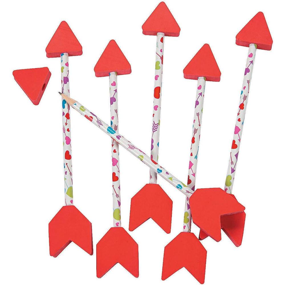 image:imageFun Express Valentine Arrow Pencils With Erasers Stationery 24 Pieces