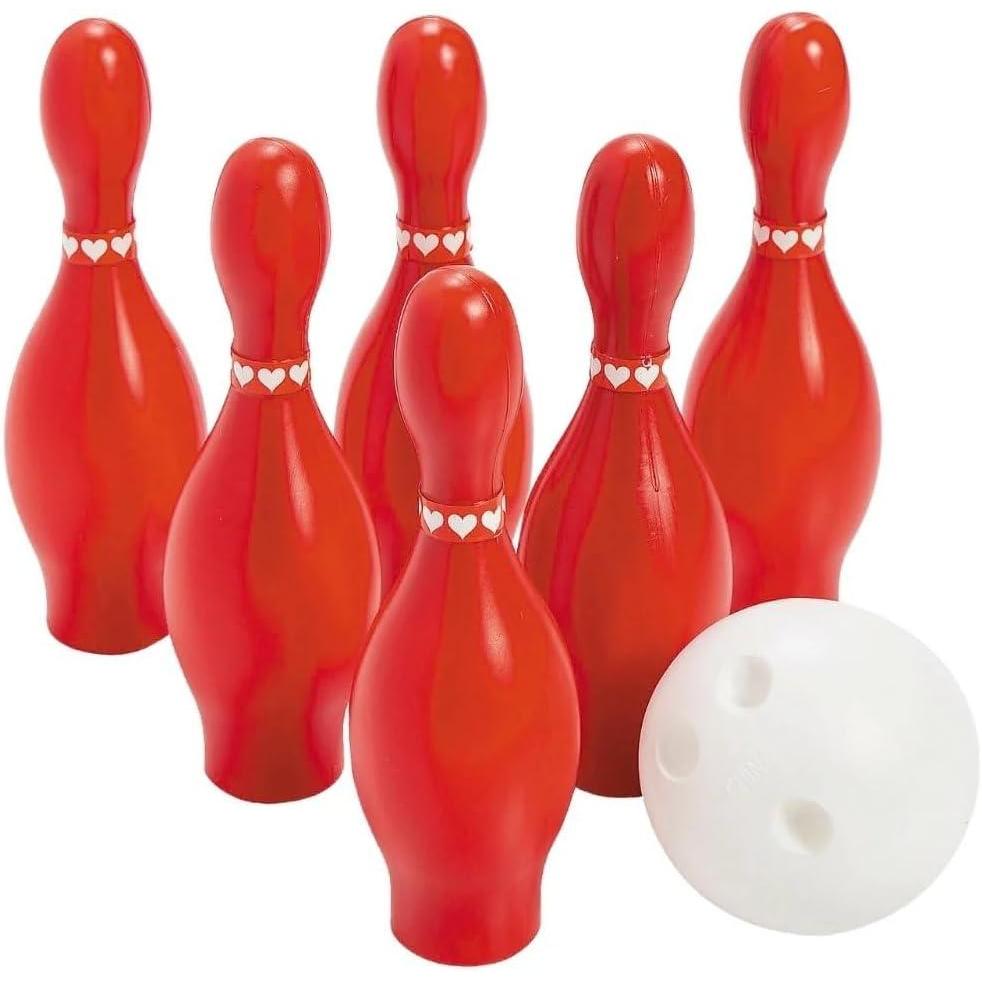 image:imageFun Express Valentine Bowling Set for Kids  Includes 10 Pins and 2 Balls Valentines Day Games and Party Activities