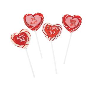 Frosted Heart Shaped Swirl Lollipops with Cute Sayings (individually wrapped set of 12) Valentine’s Day Suckers