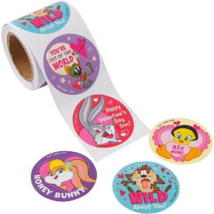 Fun Express 1 1/2″ Looney Tunes Characters Valentine’s Day Sticker Roll – 100 Pieces