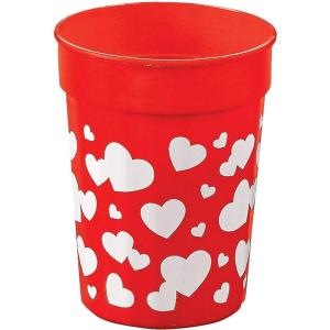 Fun Express Plastic Valentine Heart Tumblers (1 Dozen) Valentine’s Day Party Supplies, Favor Cups, Red Plastic Cups