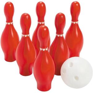 Fun Express Valentine Bowling Set for Kids – Includes 10 Pins and 2 Balls.- Valentine’s Day Games and Party Activities