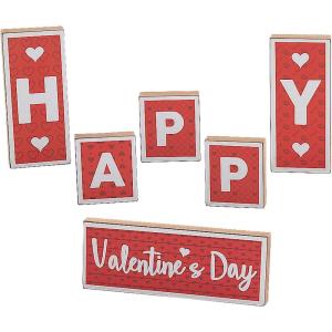Valentine Tabletop Wooden Blocks Sign – 6 Pieces – Valentine’s Day Home Decor and desk decoration