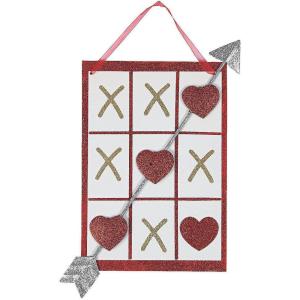 Valentine Tic-Tac-Toe Décor Sign – Valentine’s Day Home Decor – Wood with Ribbon for Hanging
