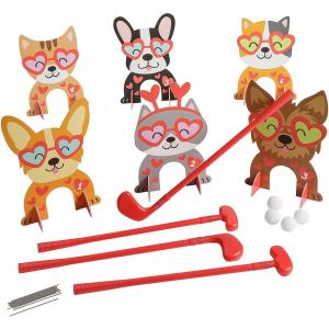 Fun Express 26 Pieces Valentine’s Day Pets Indoor or Outdoor Mini Golf Set for 4
