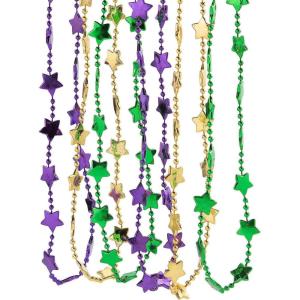 Metallic Mardi Gras Star Beaded Necklaces – 30″ (Pack of 48) – Assorted Beads for Parties, Parades, Celebrations & Festive Events