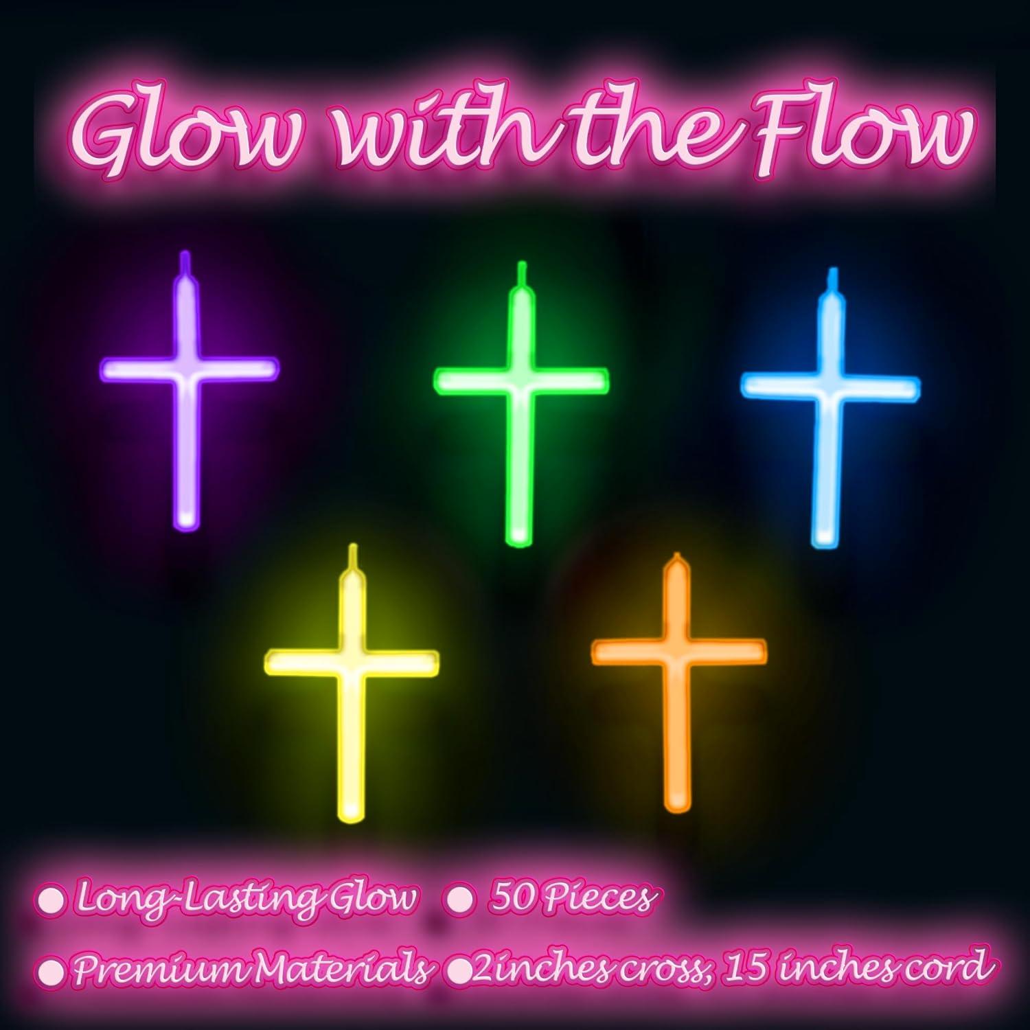 image:imageFun Express Glow Stick Cross Necklaces Religious Party Favors and Giveaways VBS Vacation Bible School SuppliesDecor 50 Pieces