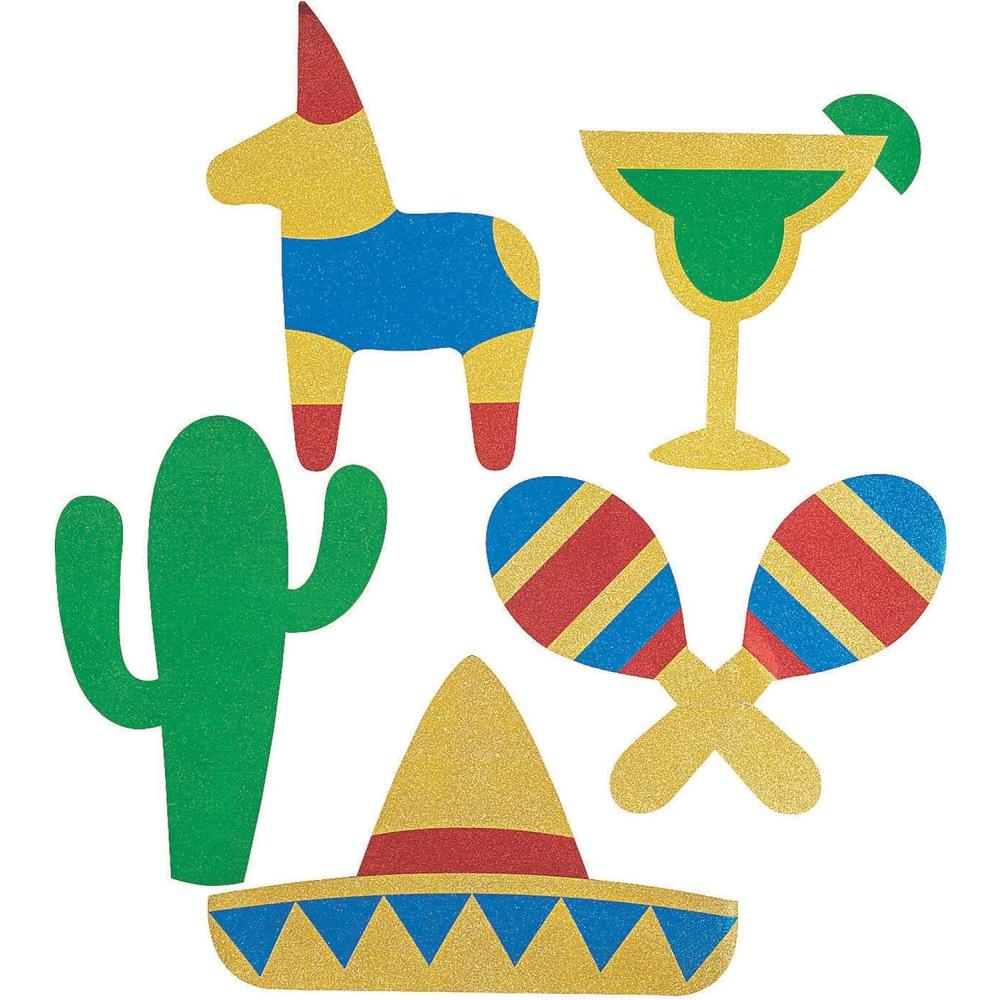 image:imageFun Express Fiesta Glitter Wall Cutouts 5pc for Cinco de Mayo Party Decor Wall Decor Cutouts Cinco de Mayo 5 Pieces