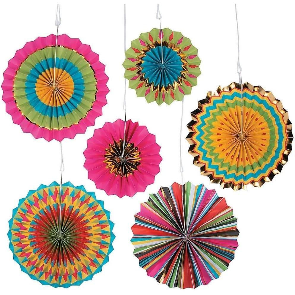 image:imageFun Express Fiesta Hanging Fan Set for Cinco de Mayo Party Decor Hanging Decor Misc Hanging Decor Cinco de Mayo 6 Pieces