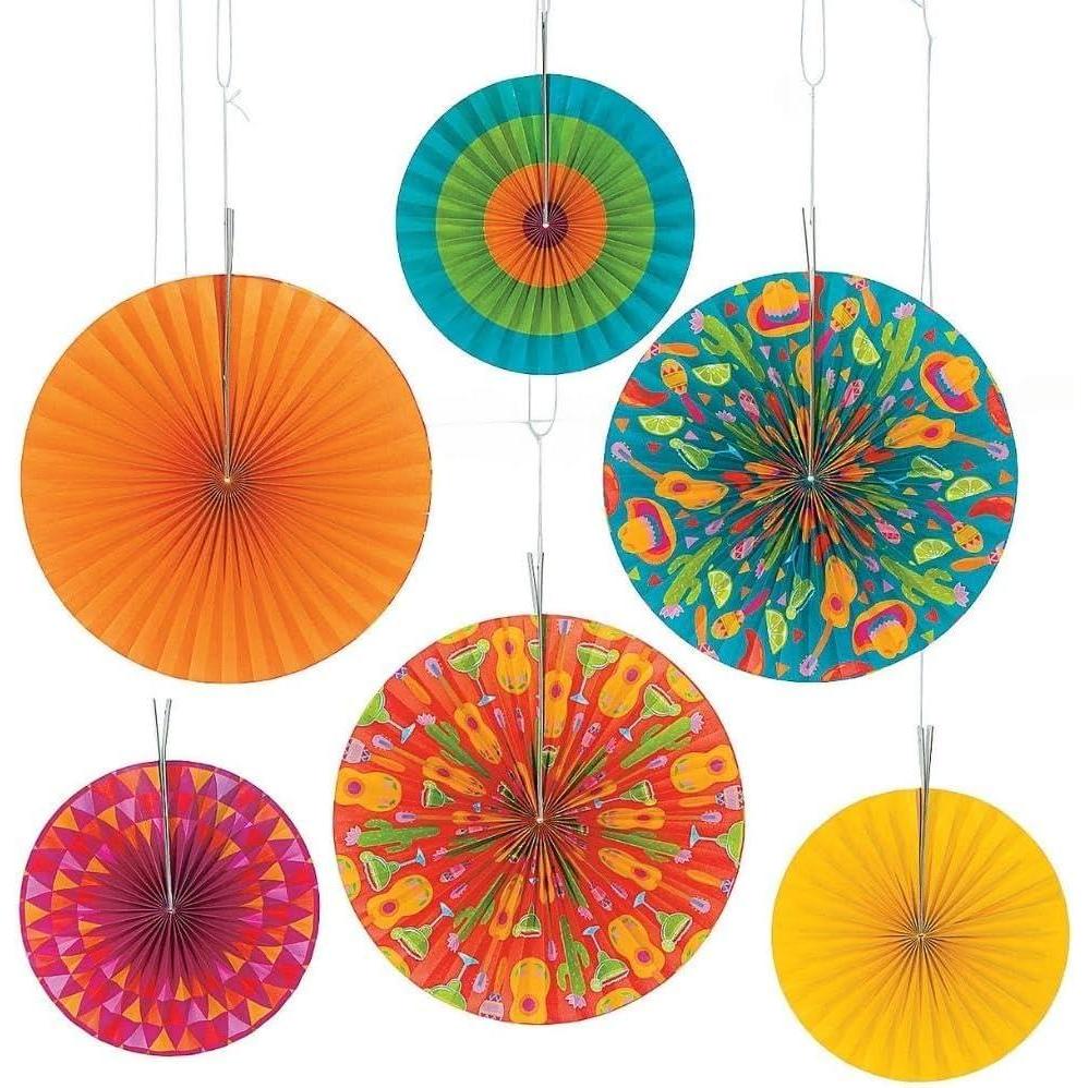 image:imageFun Express  Lets Fiesta Paper Hanging Fans for Cinco de Mayo  Party Decor  Hanging Decor  Lanterns  Cinco de Mayo  6 Pieces