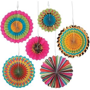 Fun Express – Fiesta Hanging Fan Set for Cinco de Mayo – Party Decor – Hanging Decor – Misc Hanging Decor – Cinco de Mayo – 6 Pieces