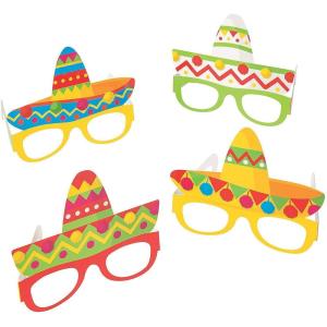 Fun Express – Fiesta Paper Sombero Glasses for Cinco de Mayo – Apparel Accessories – Eyewear – Novelty Glasses – Cinco de Mayo – 12 Pieces