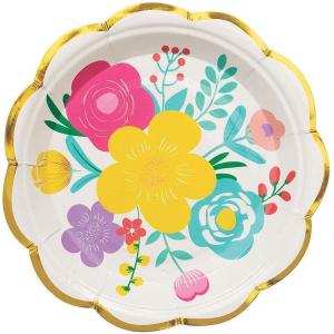 Fun Express Fiesta Floral Bright Scalloped Paper Dessert Plates – Dinnerware Floral Paper Dessert Plates Perfect for Fiestas, Parties, Spring Tea, Cinco De Mayo Party Supplies – 8 Pieces