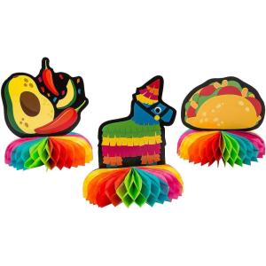 Fun Express Fiesta Honeycomb Centerpieces – Colorful Tissue Paper Party Décor for Cinco de Mayo Birthdays and Fiesta-Themed Events – Vibrant Decorations to Brighten Your Celebration – 3 Pieces