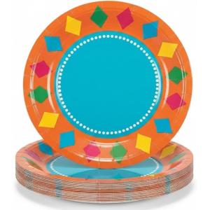 Fun Express Fiesta Party Paper Dessert Plates for Cinco De Mayo – Disposable Print Tableware Dessert Plates – Print Plates & Bowls Thanksgiving Parties and Festivities Party Supplies – 8 Pieces