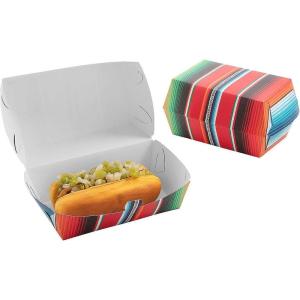 Fun Express Fiesta Serape Paper Takeout Boxes – Colorful Party Supplies for Snacks Treats and Party Favors – Perfect for Cinco de Mayo Taco Nights & Mexican-Themed Celebrations – 12 Pieces
