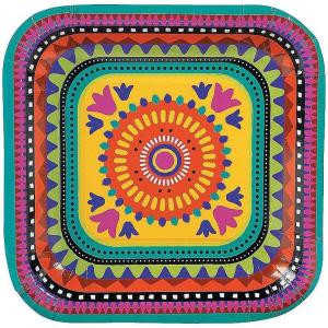 Fun Express Fiesta Square Paper Dessert Plate for Cinco de Mayo – Disposable Print Tableware Dessert Plates – Print Plates & Bowls Thanksgiving Parties and Festivities Party Supplies – 8 Pieces