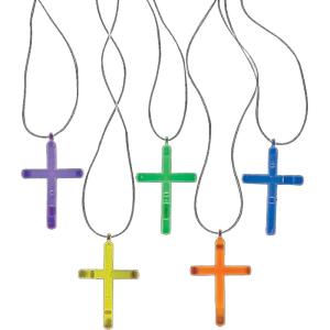 Fun Express Glow Stick Cross Necklaces – Religious Party Favors and Giveaways – VBS Vacation Bible School Supplies/Decor – 50 Pieces