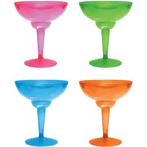 Neon Plastic Margarita Glasses – Set of 12, Each cup holds 12 oz – Fiesta, Cinco de Mayo and Party Supplies