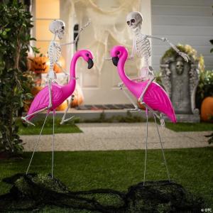 24″ Halloween Poseable Skeletons on Flamingos Decorating Kit – 4 Pieces