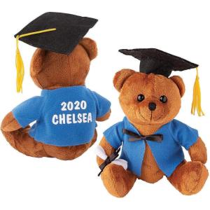 Fun Express Personalized Graduation Stuffed Bear with Blue Shirt – Toys – 1 Piece