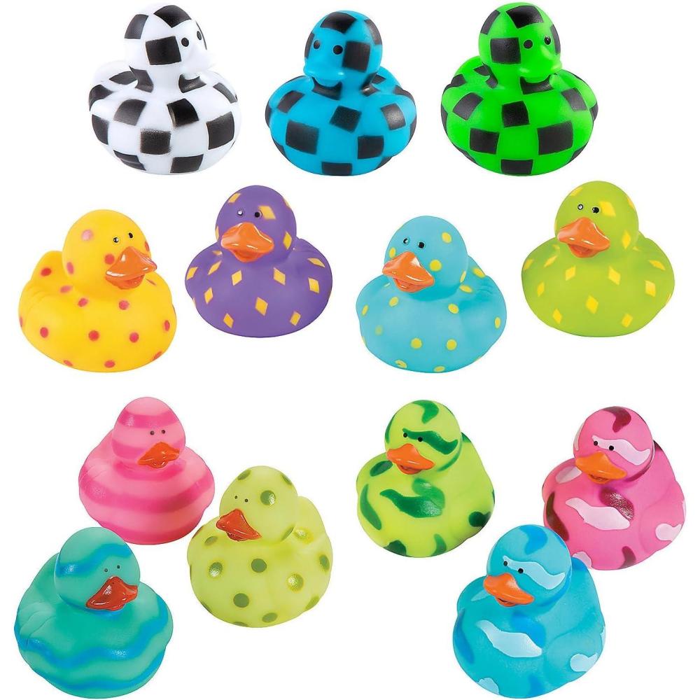 image:imageFun Express Bright amp Colorful Pattern Rubber Ducks Assortment 2 Bulk 48 Pc