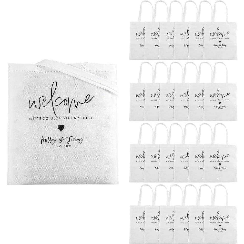 image:imageFun Express Personalized Nonwoven White Welcome Wedding Tote Bags Large 15 x 17  48 Pieces