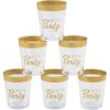 Fun Express 50 Pieces Premium Gold-Trim Let’s Party Shot Glasses, Holds 2 oz, BPA Free Plastic, Wedding Party Supplies, Clear & Gold