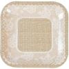Fun Express Burlap & Lace Square Paper Dessert Plates – Disposable Print Tableware – Print Plates & Bowls Perfect for Wedding, Treats and Festivities Graduation Party Supplies – 8 Pieces
